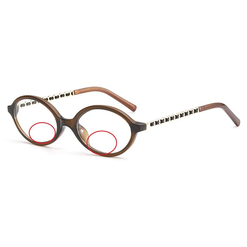 Retro Fashion Women Oval Weave Chain Design Anti Blue Light Bifocals Reading Glasses Female Look Near Far Presbyopia Spectacles