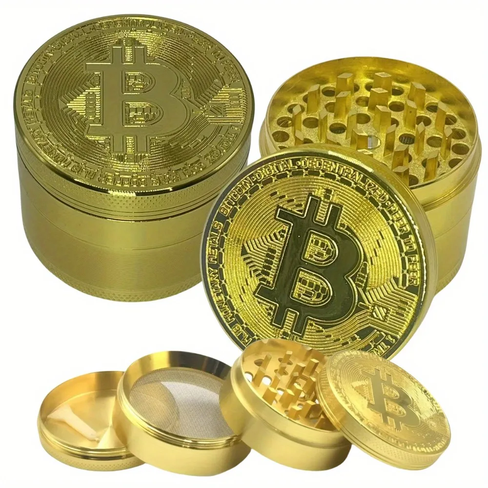 2inch Metal Bitcoin Herb Grinders 4-layers Spice Pepper Mill Mortar Grass Raw Tobacco Grinder Smoking Accessories Kitchen Tool