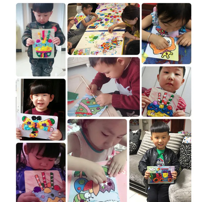 어린이 DIY 끈적 종이 그림 만화 펠트 종이 크리 에이 티브 수제 예술과 공예 키트 어린이를위한 교육 완구 소녀 선물