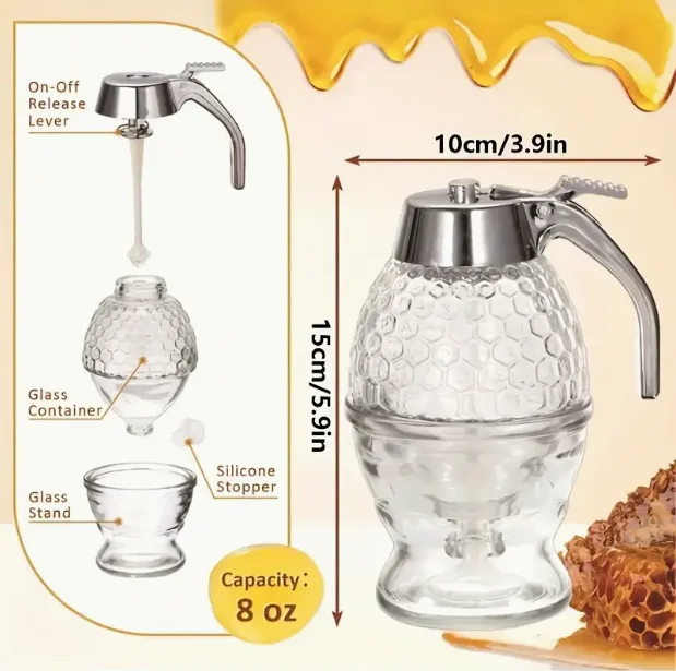 

Reusable Plastic Versatile Honey Dispenser - Rack for Syrup, Sauce & Seasonings - Hand-Wash Only