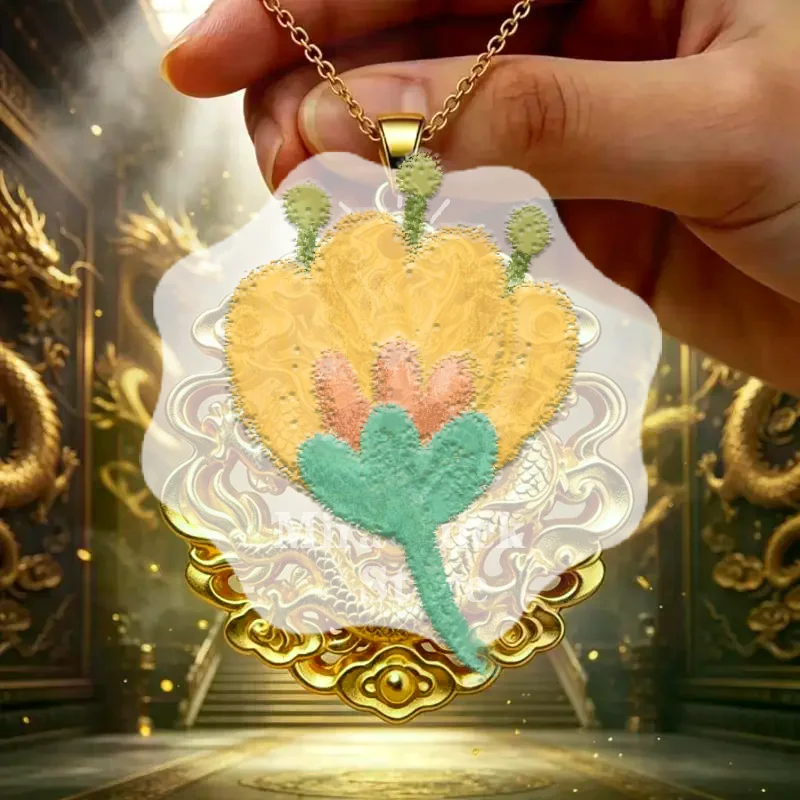 Auspicious Pattern Chinese Gold Pendant 3D Embossed Matte Finish Anti-Allergy Jewelry for Travel Wear Holiday Gift