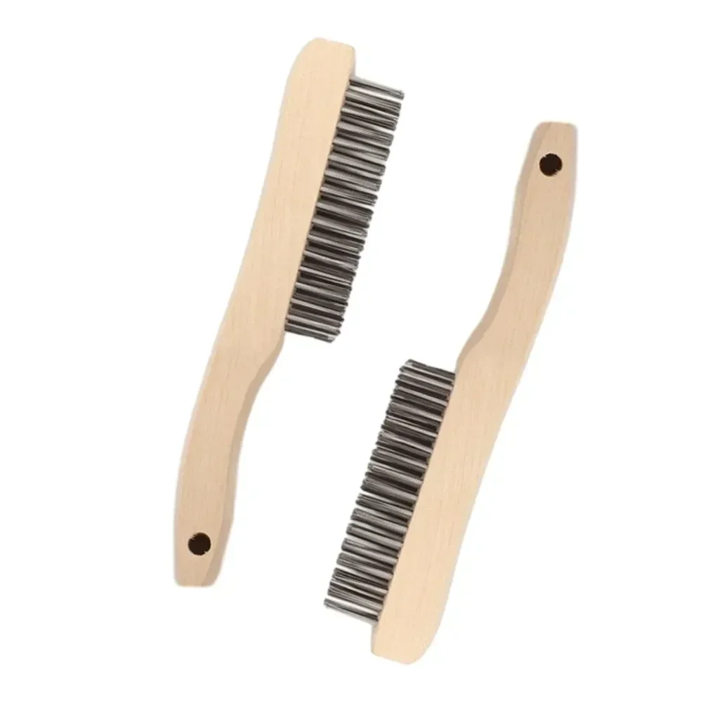 2pcs Wire Brushes Steel Wire Wood Handle Scratch Derusting Brush For Scales Rust Dirt Oil Stains Metal Cleaning Polishing Brush