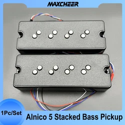 Alnico 5 Stacked Humbucker Pickup for 4-String Bass with Staged Polepiece Noise Reduction 4 Conduct Coil Splitting 17/18.3MM