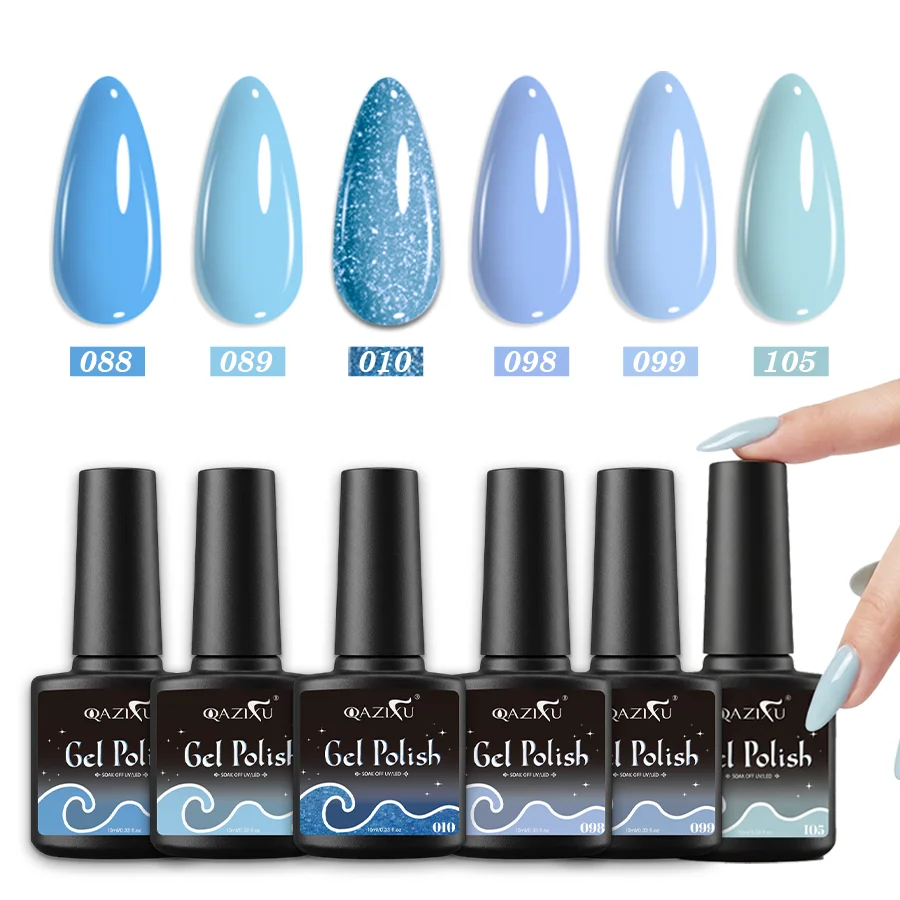 QAZIXU 1/6 Stück Minz- & Blaues Gel-Nagellack-Set Frische Pastelltöne Soak-Off UV LED Semi-Permanent Nagelkunst DIY Sommer Meer