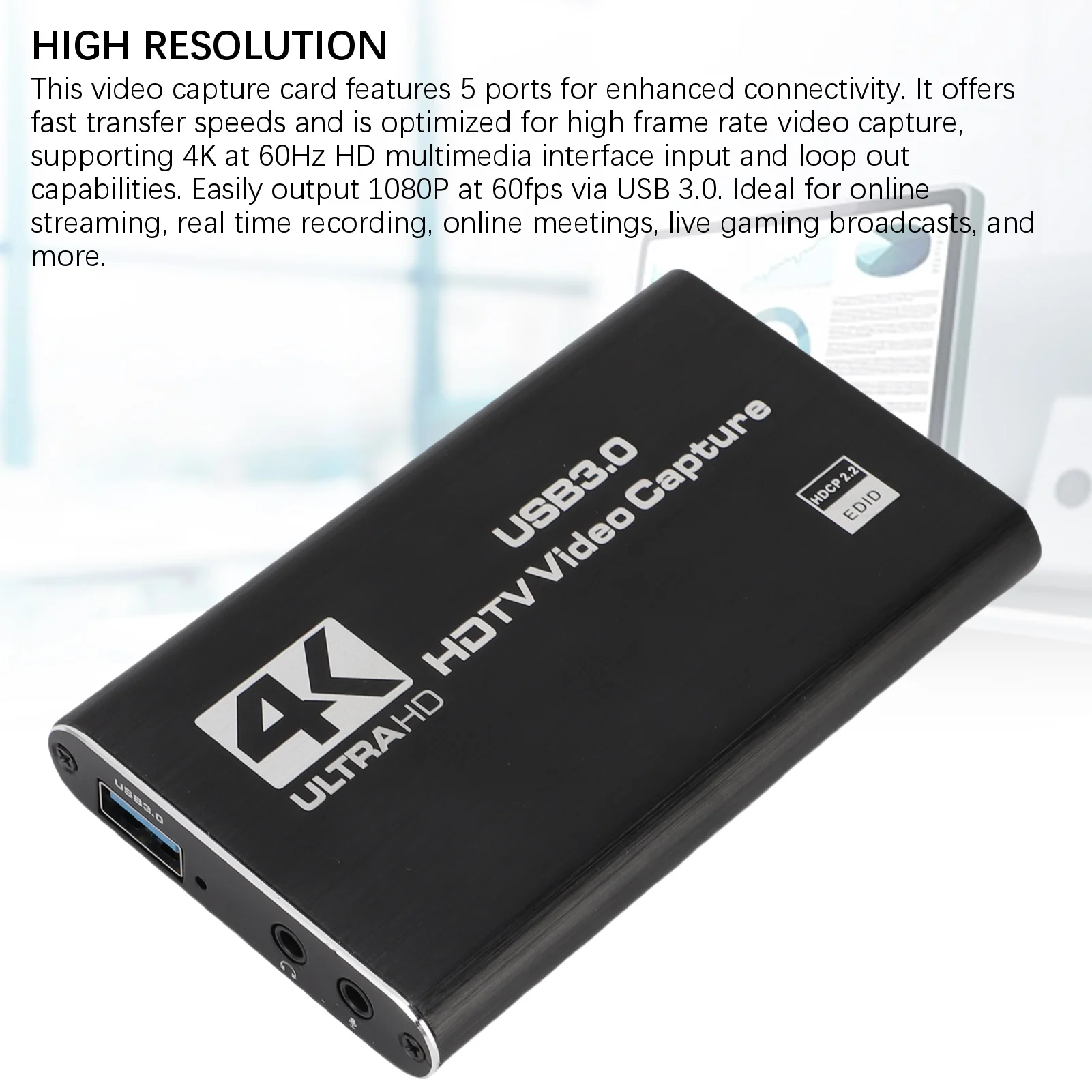 Scheda di acquisizione video 4K Interfaccia multimediale HD a scheda di acquisizione USB C 3.0 con uscita loop Uscita video 1080P per riunioni online
