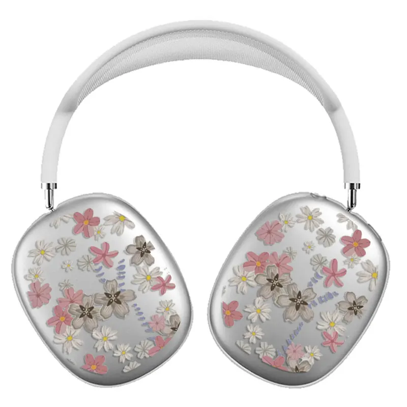 Étui Airpods Max pour écouteurs Apple Airpods Max filles, housse de protection pour écouteurs Apple à fleurs blanc grisâtre