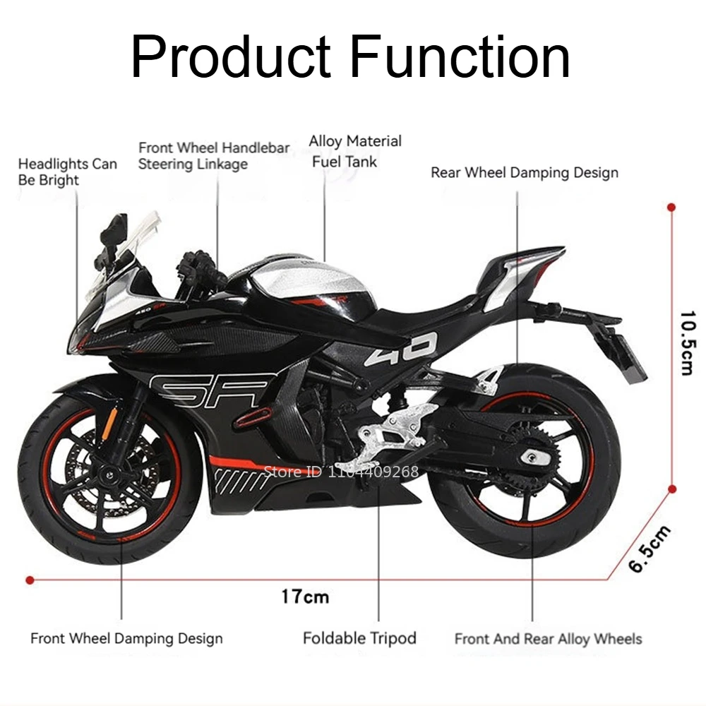 1:12 CFMOTO Spring Breeze 450SR 250SR Toy Motorcycle Model Alloy Diecast Sound Light Shock Absorption Motor Models Kids Gifts