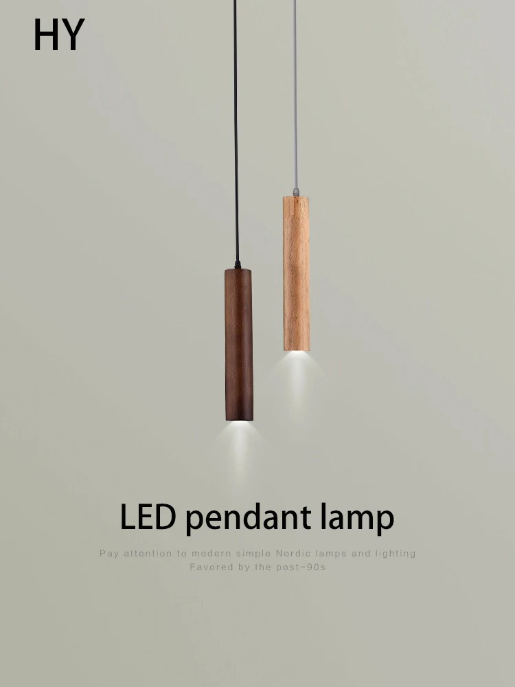 

Bedside Chandelier Wood Led Pendant Lamp Modern Minimalist Bedroom Cylindrical Background Wall Long Line Room Home Hanging Light
