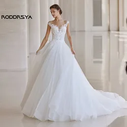 RODDRSYA eleganti abiti da sposa a-line 2024 maniche ad aletta Applique in pizzo abiti da sposa Tulle Illusion Back O Neck Abiti da sposa eleganti A-Line 2024 Abiti da sposa con maniche a cappuccio in pizzo e applique
