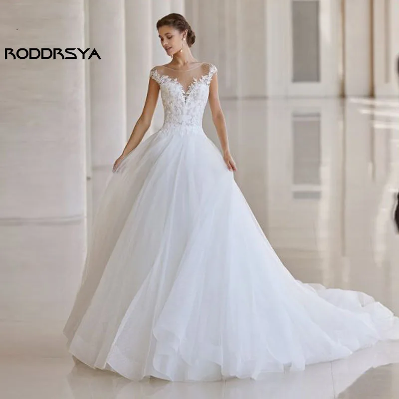 RODDRSYA Elegant A-Line Wedding Dresses brautkleider 2024 Cap Sleeves Lace Applique Bridal Gowns Tulle Illusion Back O Neck