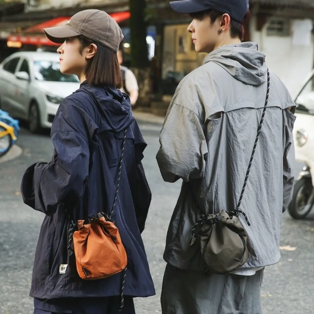 Корейский стиль, сумка-ведро на шнурке, сумка-кошелек, нейлоновая сумка на плечо, регулируемый плечевой ремень, однотонная маленькая сумка через плечо