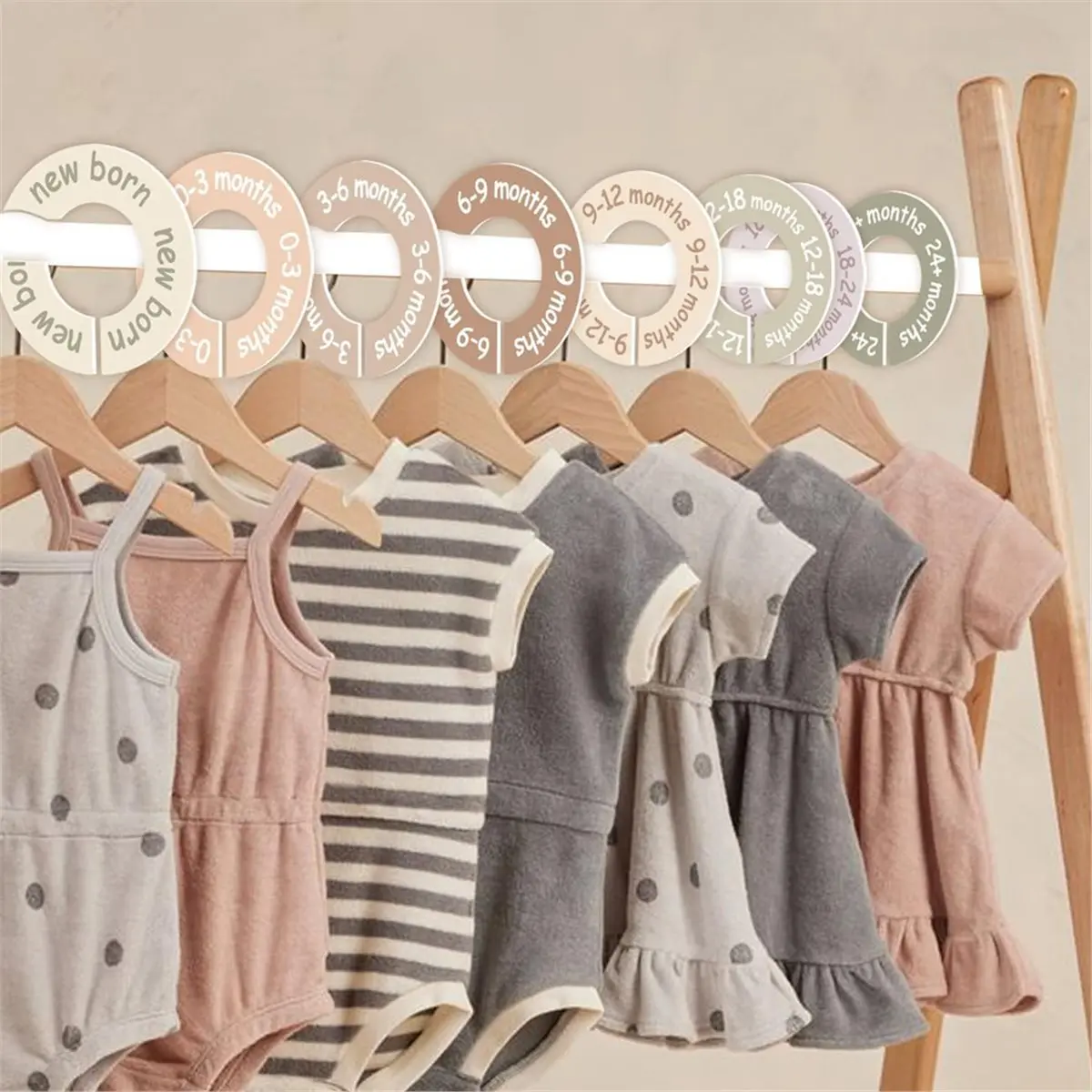 COFA Baby Closet Dividers for Clothes - Earth Tone Round Baby Clothes Dividers for Closet Rod, Nursery Closet Organizer