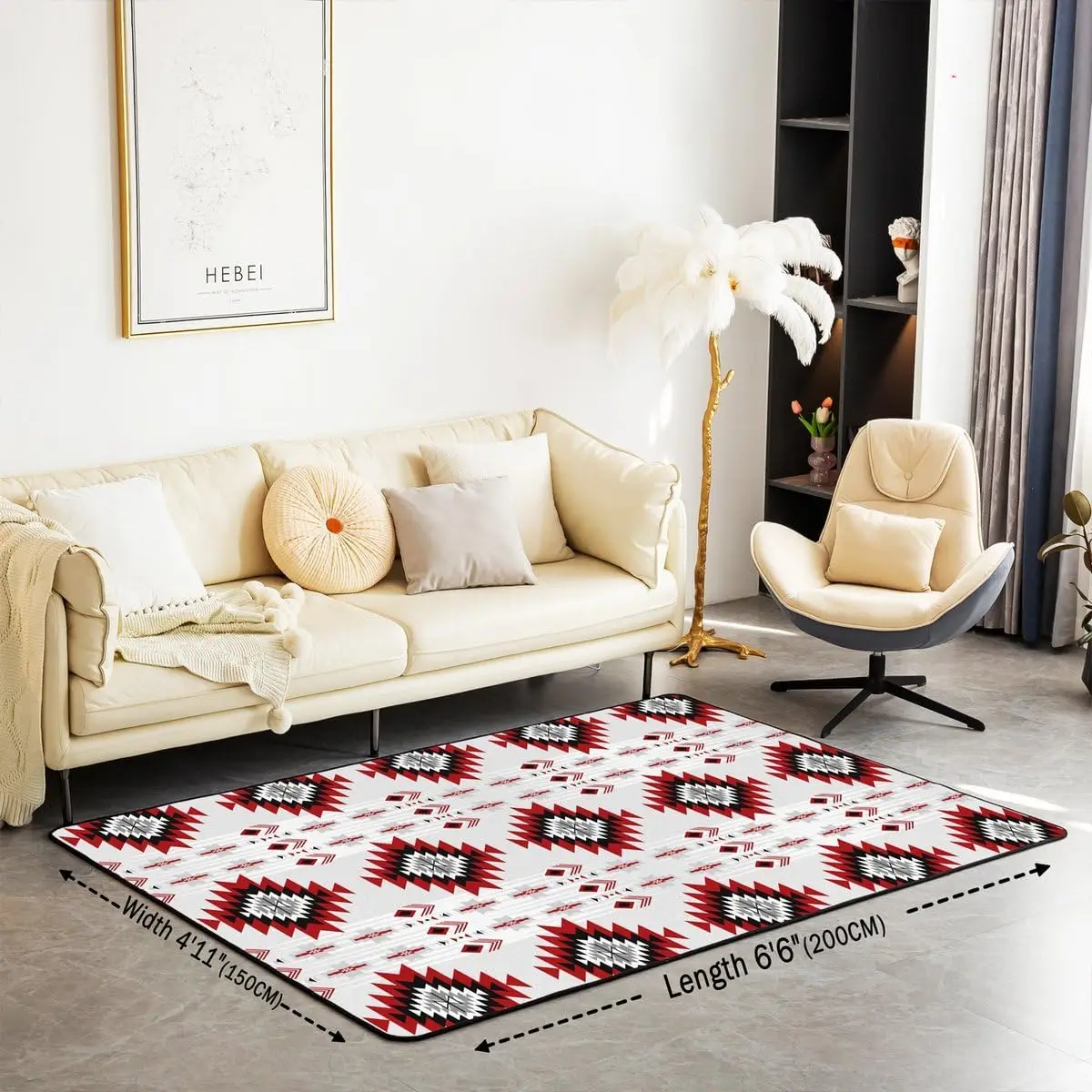 Boho Area Rug for Bedroom Aztec Living Room Rugs Soft Non-Slip Bohemian Decor Carpet Geometric Indoor Floor Mat for Home, Dining