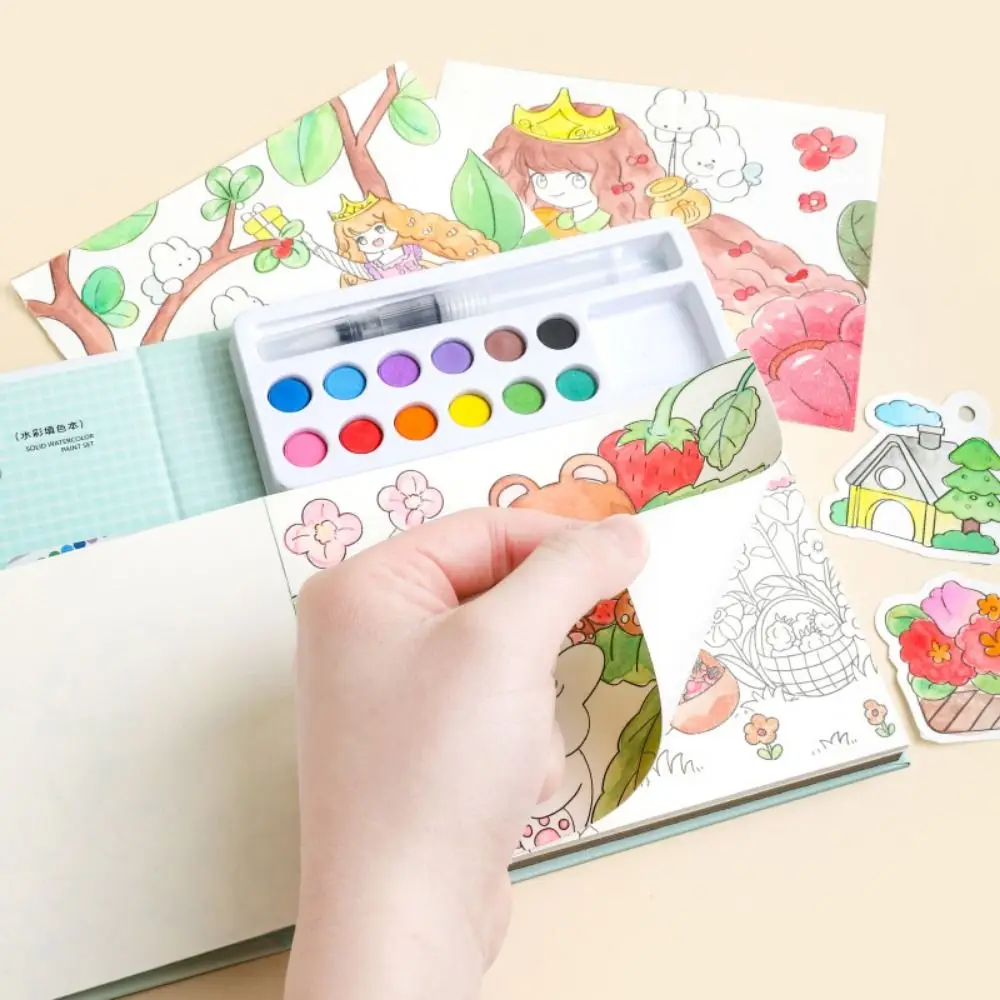 Creative Gouache Graffiti Picture Book with 10-Color Pigment Blocks 24 Pages Blank Doodle Book Set Dip Pens Gouache Art