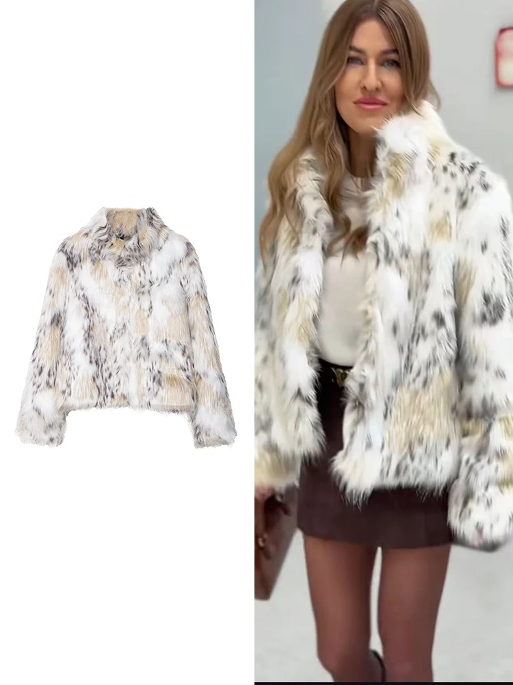

2025 Fall Winter Women Casual Faux Fur Jackets Fashion Streetwear Stand Collar Warm Oversized Thick Coats Ladies Elegant New