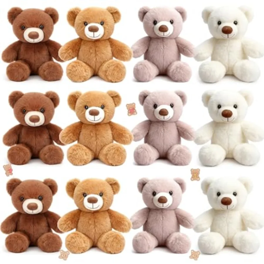 

12 Pcs 10 Inch Cute Mini Stuffed Bears Plush Toys for Baby Shower Birthday Party Decorations Centerpieces Favors Soft White and