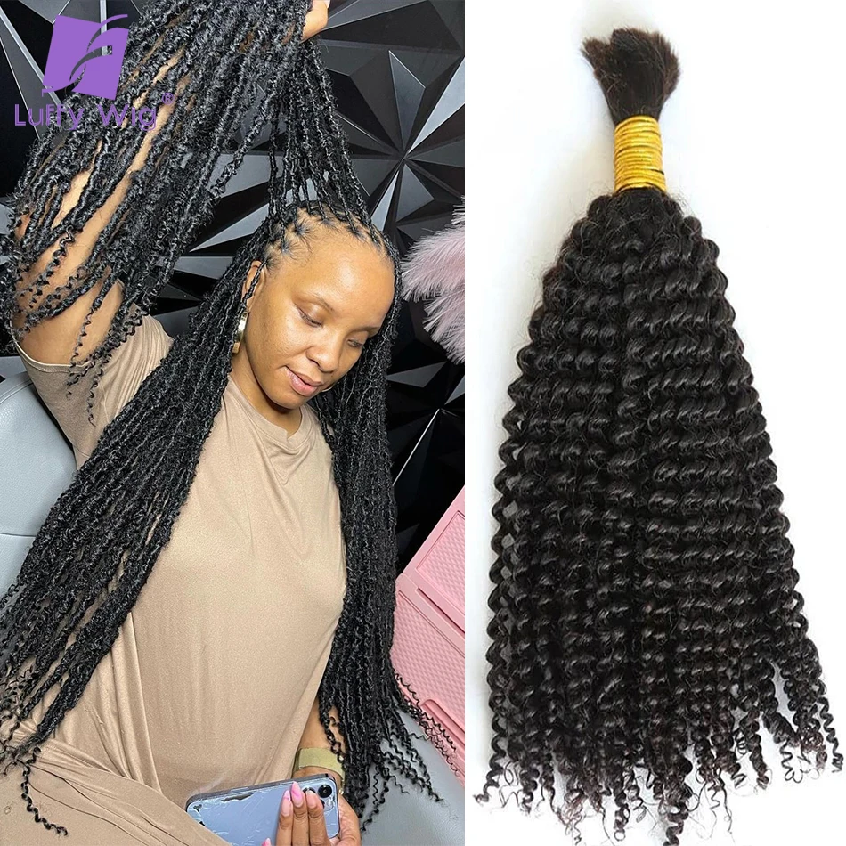 Afro Kinky Curly Double Drawn Bulk Hair Human Hair For Braiding No Weft Bundles Remy Hair Extensions Boho Knotless Braids