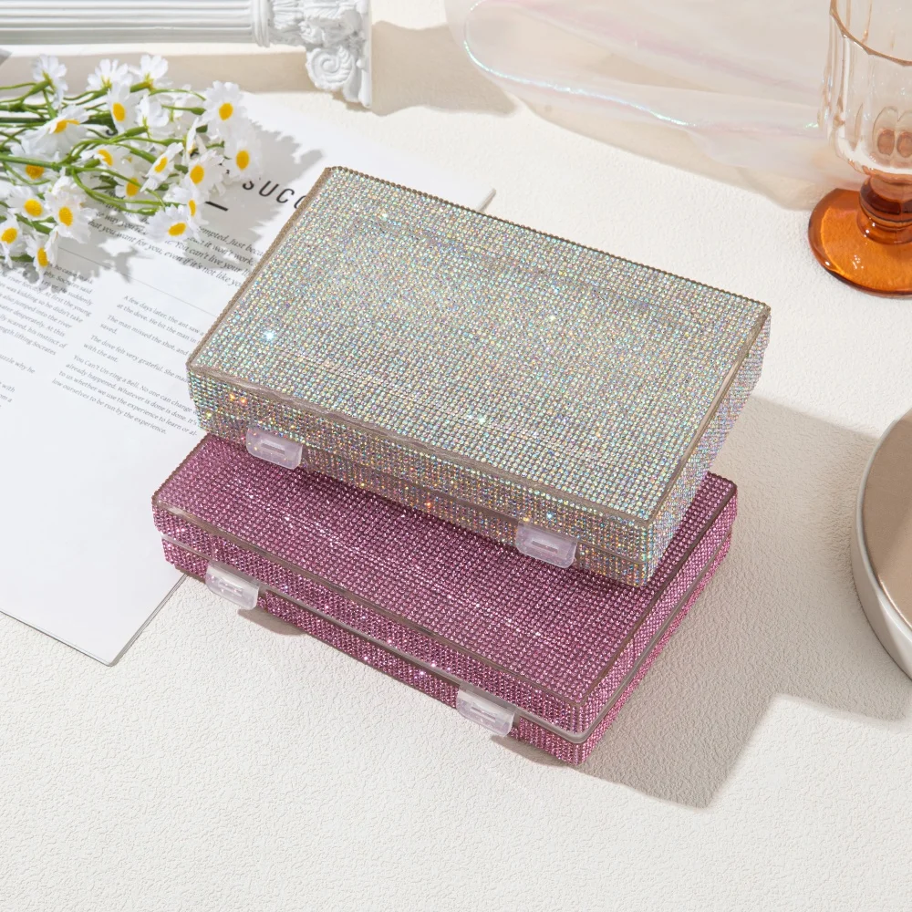 Luxury Shiny Rhinestone Storage Box Dual Use for Nail Gel Polish & Eyelash Extensions Portable Glitter Diamond Makeup Organizer - view 3