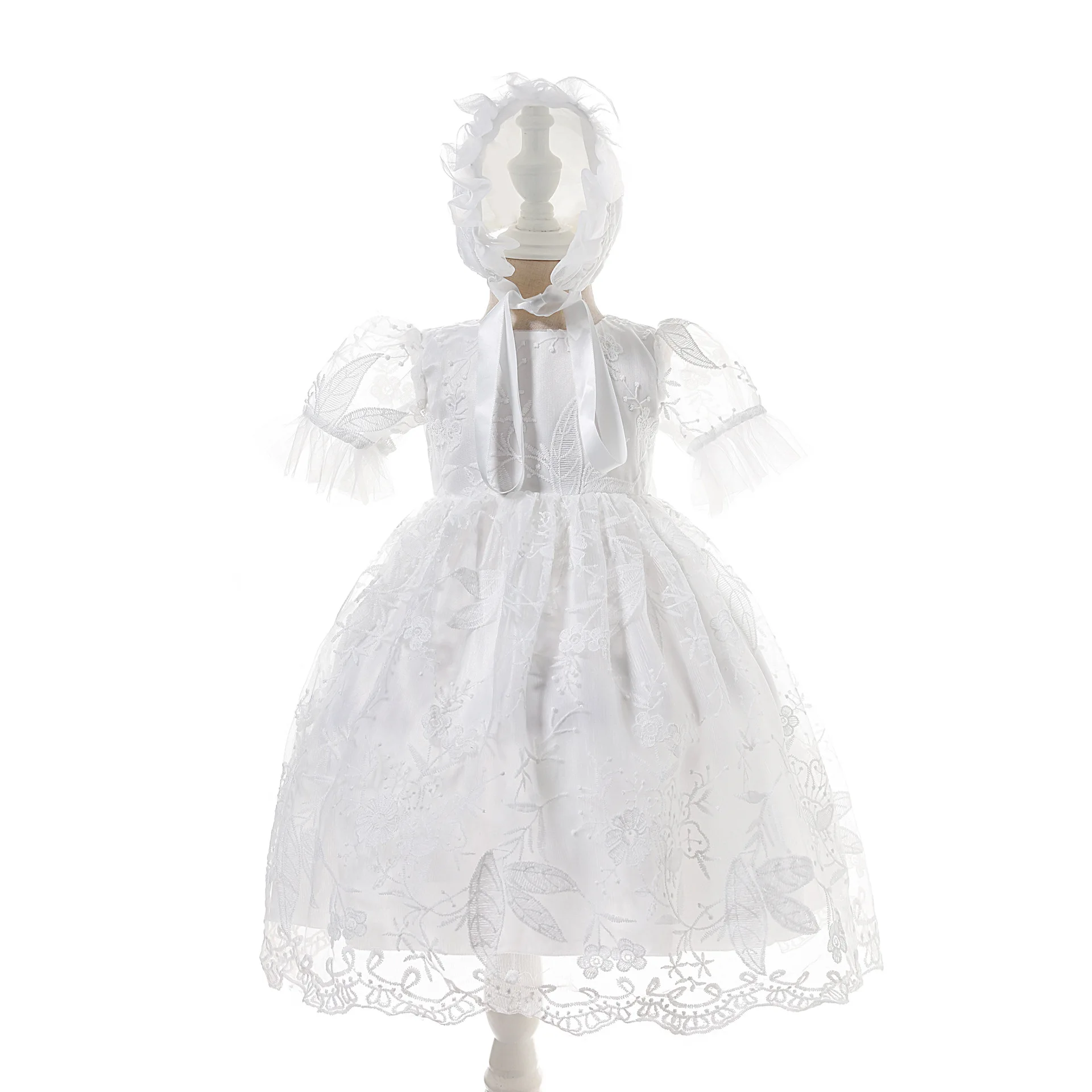 0-24Month Ivory Lace Baptism Baby Girl Dress Party Wedding Lovely Princess Vestido Newborn Toddler Baby Girls Clothes OBF228410