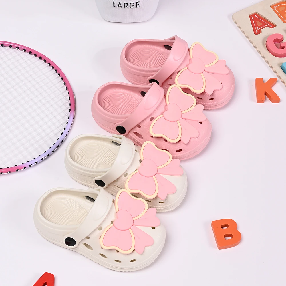 Children Slippers Adorable Bowknot Cave Shoes For Girls Outdoor Beach Shoes Non Slip Flat Sandals Breathable