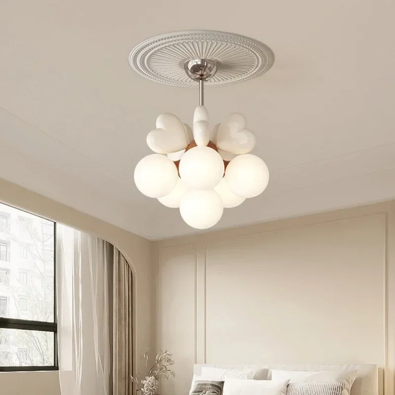 Cream wind eye protection chandelier modern simple warm bedroom study light creative love princess room lamps