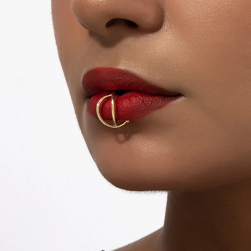 

Non-Invasive Geometric Lip Studs Women's Faion Trend Personali Cross Lip Jewelry Alloy Embedded Artificial Gemstone