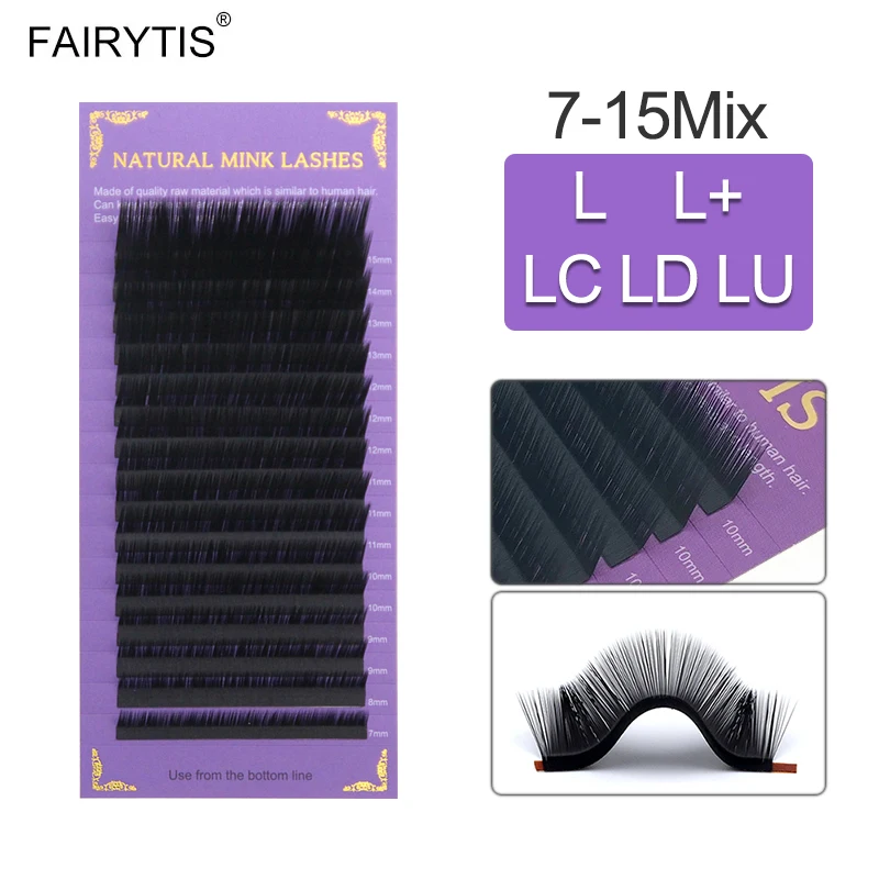 FAIRYTIS Natural Mink Eyelashes 16Rows L/L+/LC/LD/LU Curl Matte Black Individual Classic 7-15mm Mixed Tray Eyelash Extensions