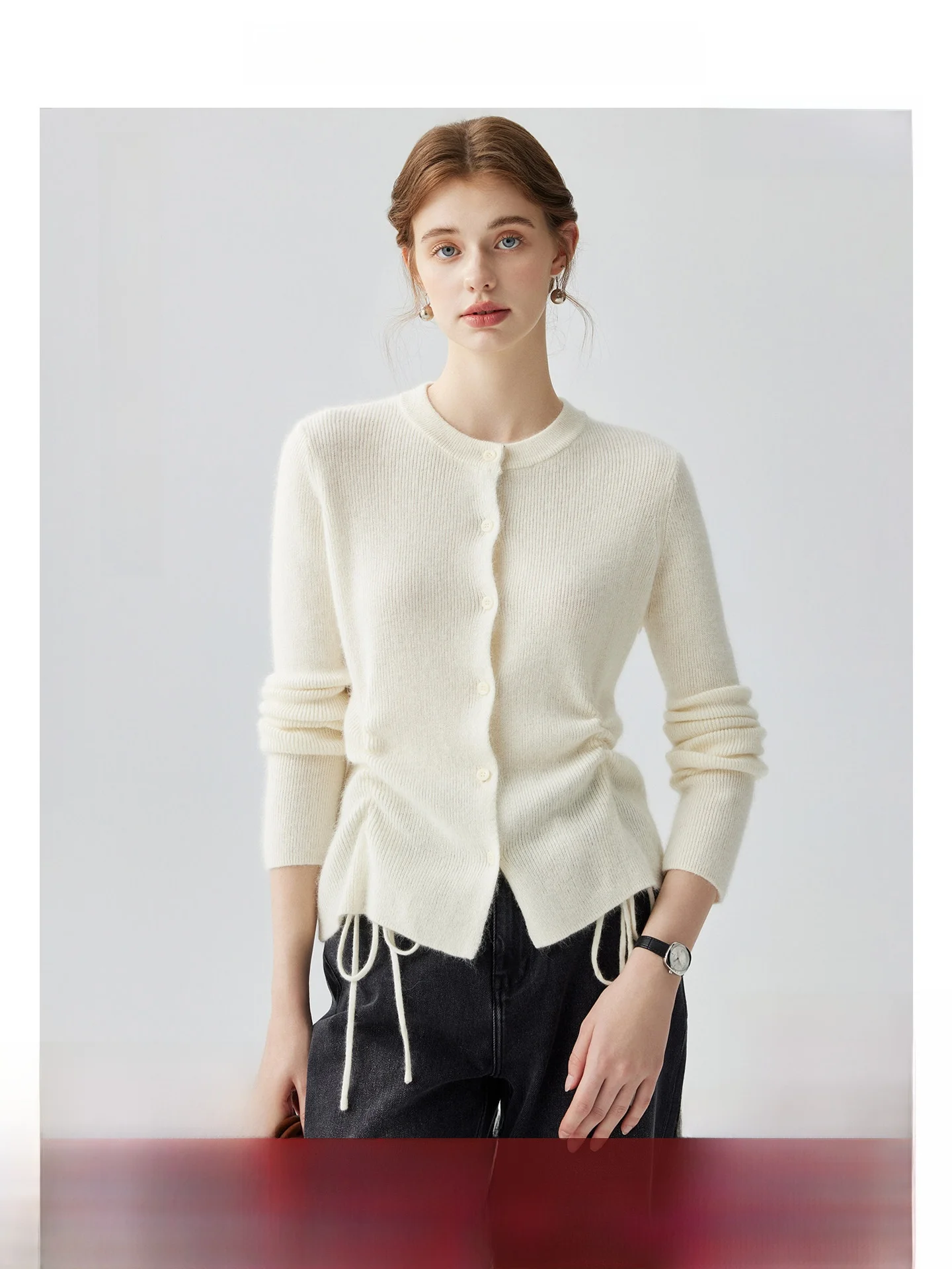 

Women's Long Sve Knitted Sweater round Ne Open Cardigan Dstring Color Base irt Top Trendy Design Autumn Winter