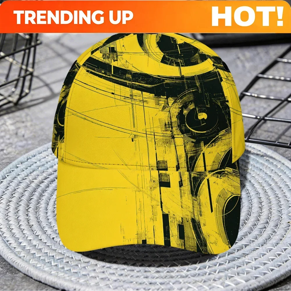 Customization 1pc Of A Two-Dimensional Flat Abstract Baseball Cap Featuring A Yellow Lines Design, Lightweight And Fashionable,