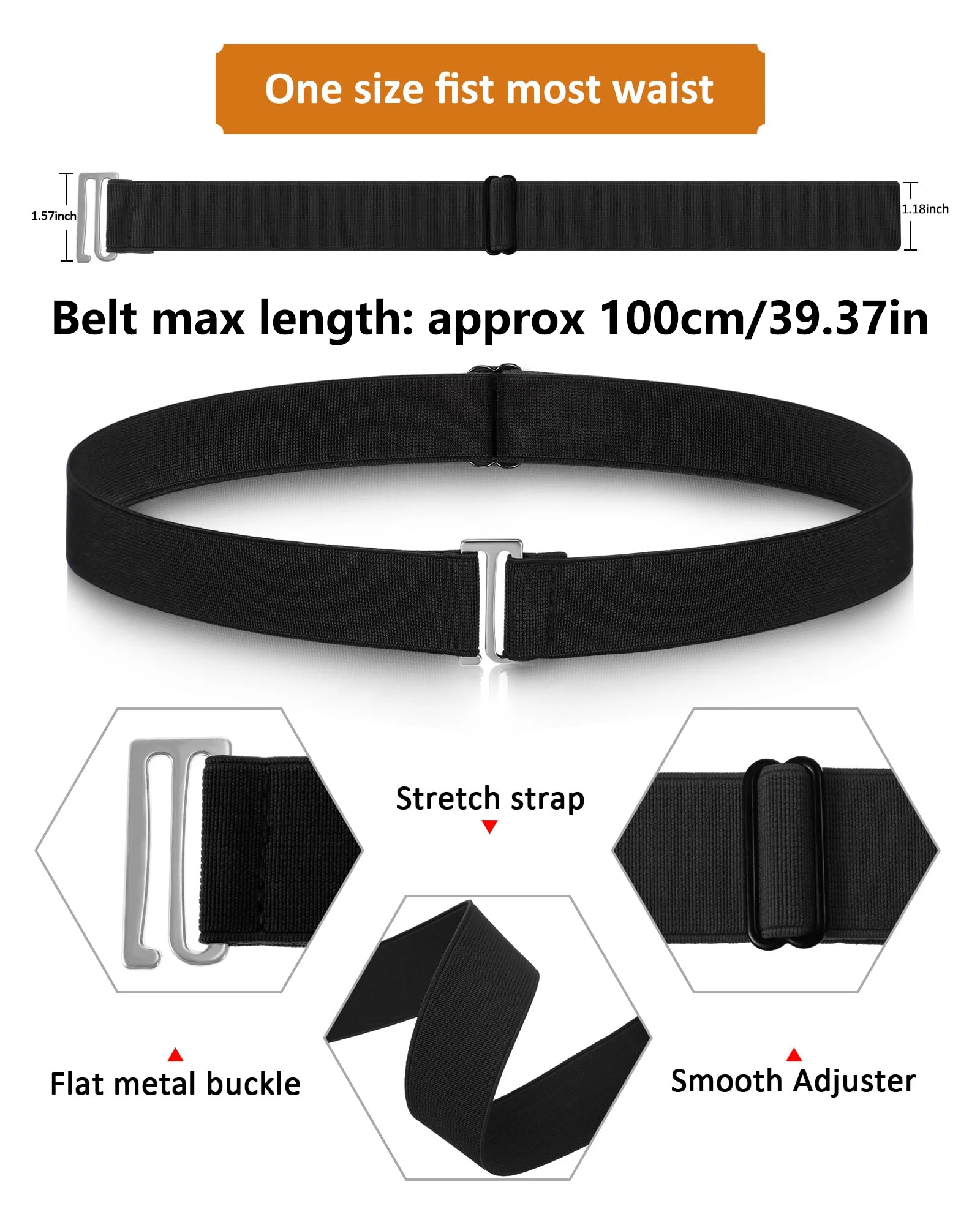 1pc Women's Elastic Comfortable & Adjustable One-Size Anti-Slip Pants Lady Belt, Fits Most, High Quality Convenient Madam Belts