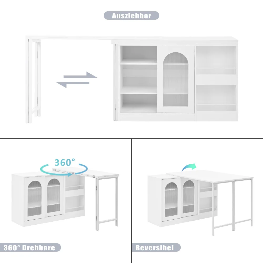 Moderner Bartisch, ausziehbar 360° ° Drehbarer Bartisch mit Stauraum, umkehrbarer Tisch, Sideboard-Bar mit Glastür – Detail 11