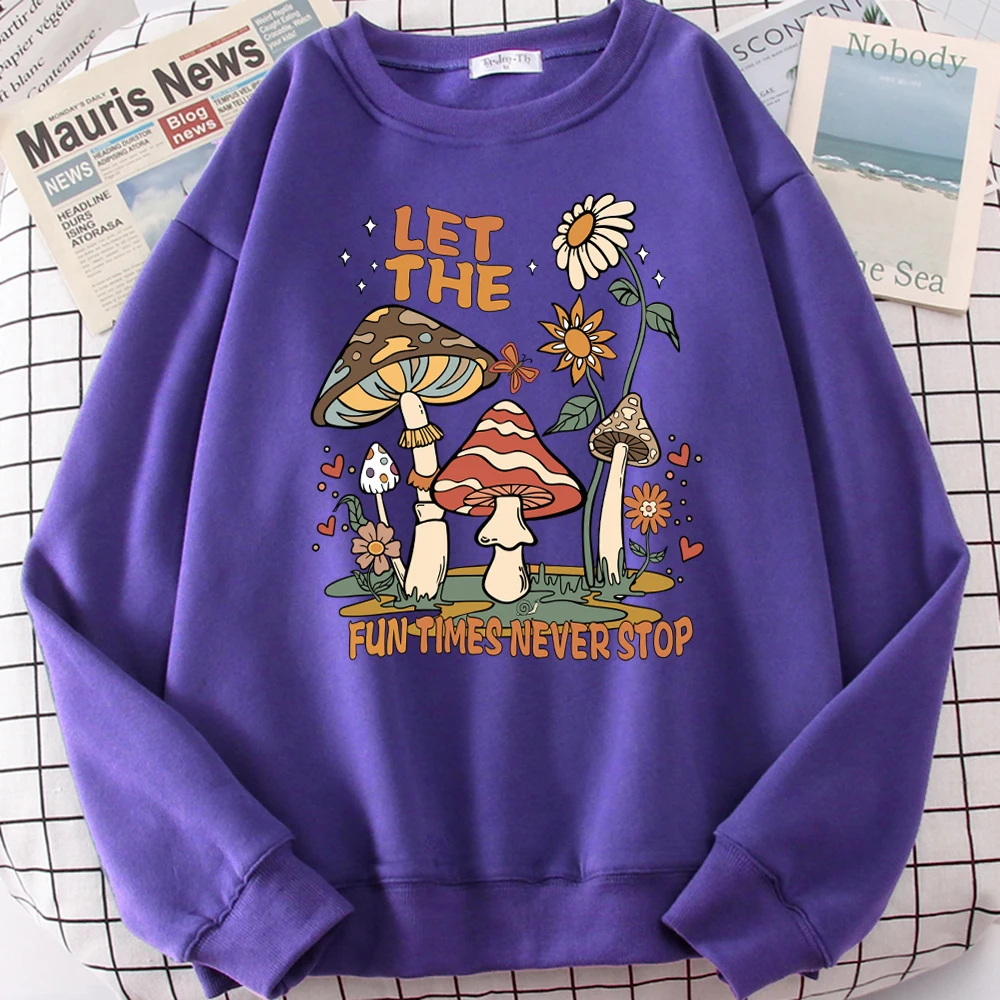 Fun Times Never Stop-Sudadera con estampado de girasoles y setas para mujer, ropa de calle informal para correr, jersey de lana con cuello redondo