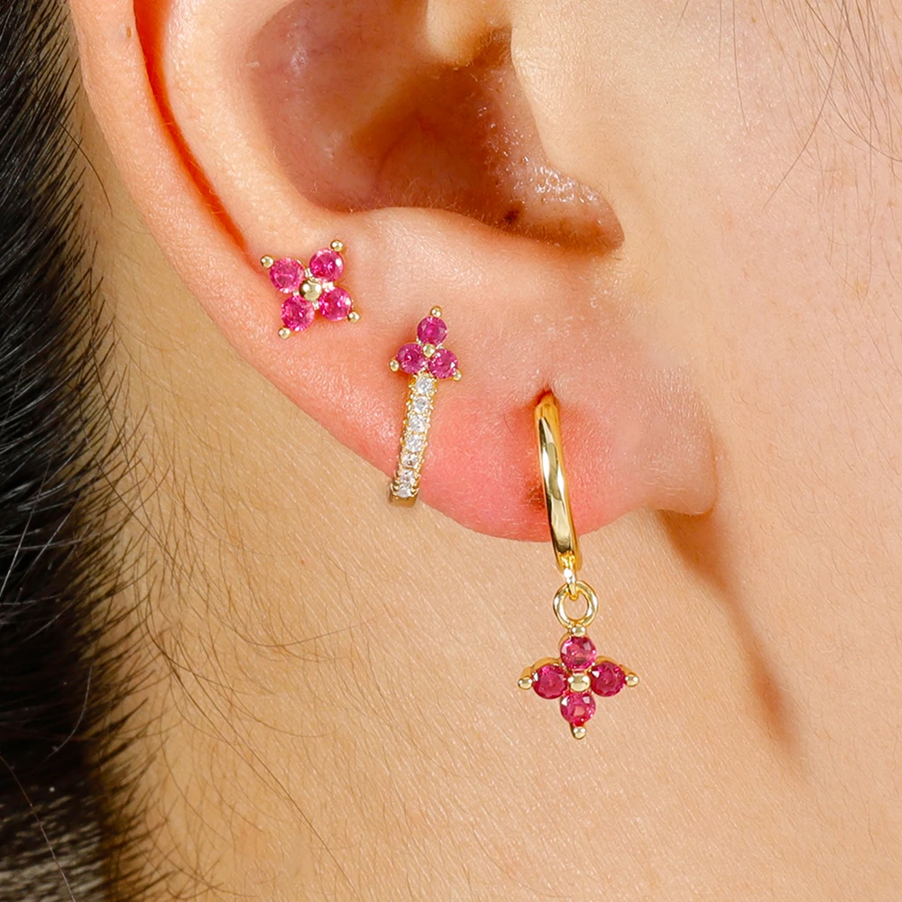 3PCS Fashion Stainless Steel Flower Small Hoop Earrings Set for Women 18K Gold Plated Huggie Cartilage Piercing Jewelry aretes image 3