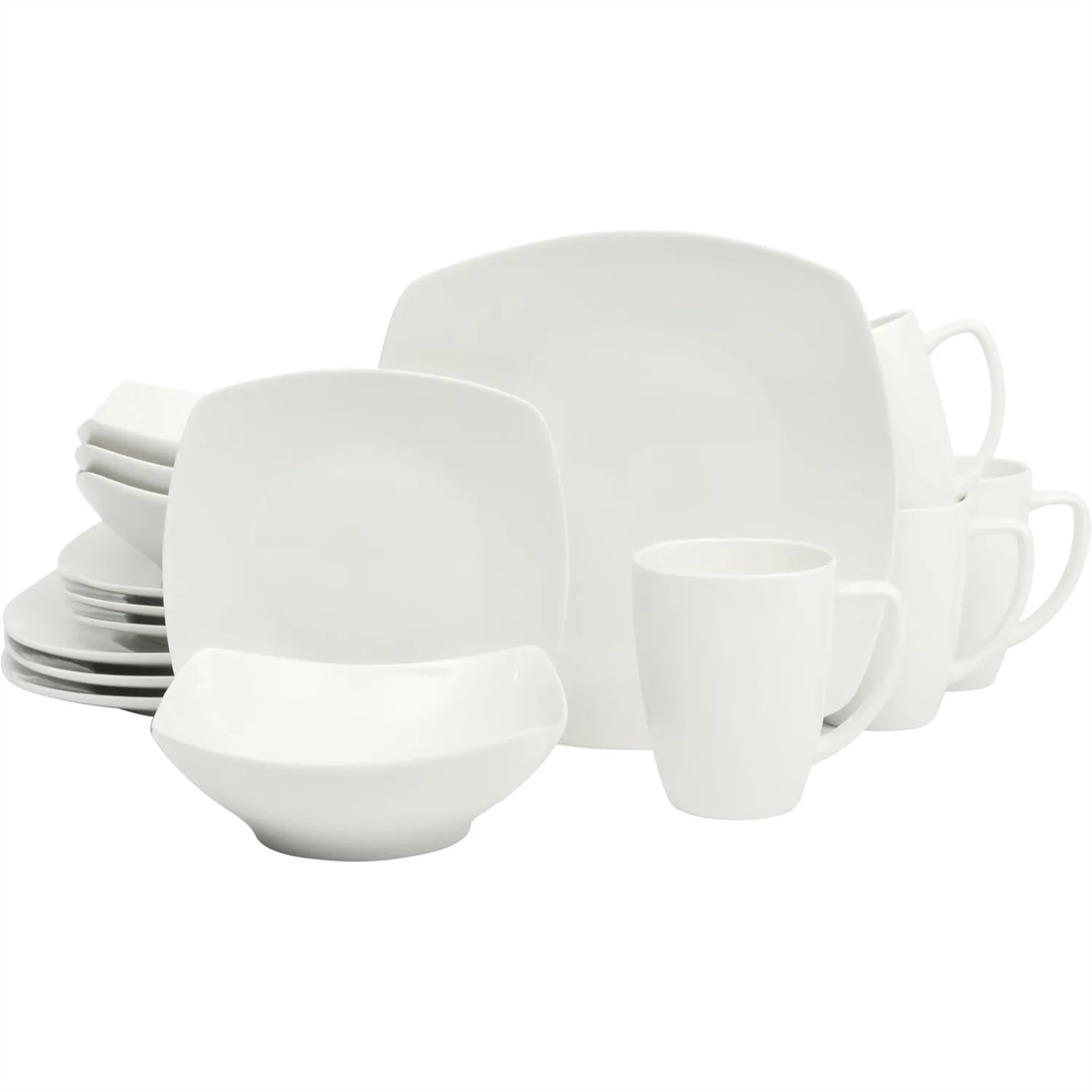 Square Porcelain Dinnerware Set for 4, 16 Piece with Chip and Scratch Resistant Plates Bowls Mugs, Microwave and Dishwasher Safe