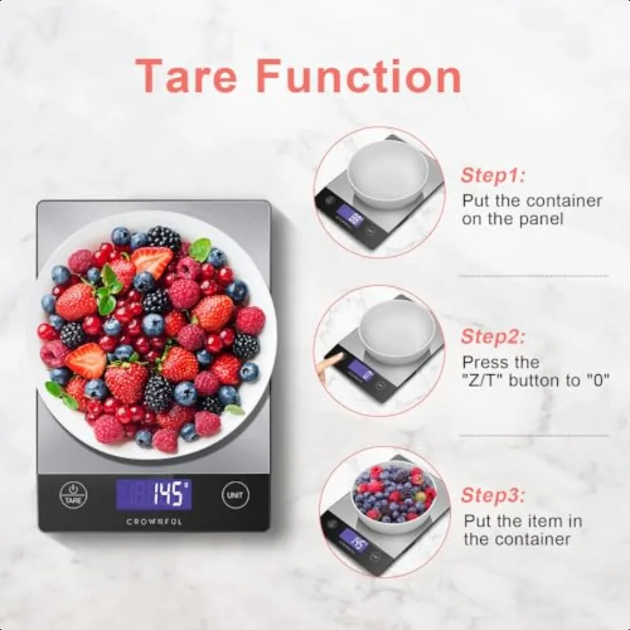 Food Scale Rechargeable 304 Stainl Steel Digital Kitchen Scale Upto 33lb Weight Grams and Ounces with LCD Display and TypeC Cha