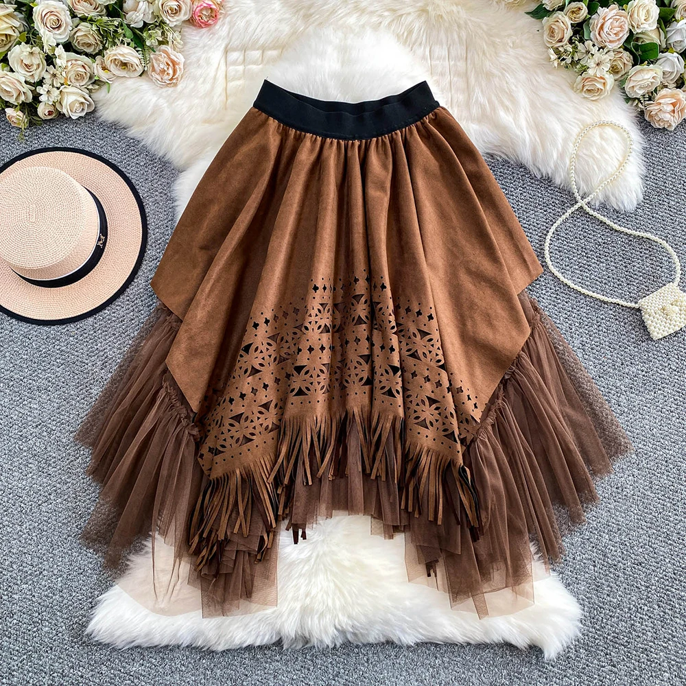 TWOTWINSTYLE Casual Vintage Slimming Skirts For Women High Waist Autumn Design Sense Hollow Out Skirt Female Fashion KSK555567