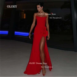 OLOEY Modern Red Strapless Mermaid Customized Evening Dresses Pleated 3D Flowers Asymmetrical Party Dress Floor Length