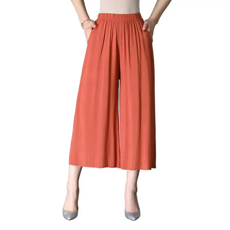 Summer Women Wide Leg Pants 8 Color Ladies Ankle-Length Straight Trousers With Pocket Cotton Comfortable Pants   