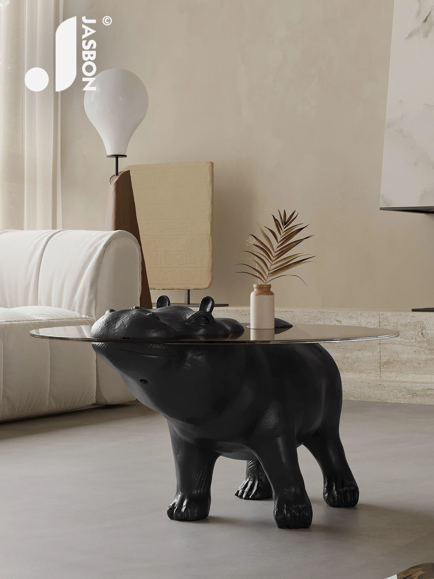 Online celebrity hippo coffee table Italian minimalist living room home tempered glass animal coffee table is quiet