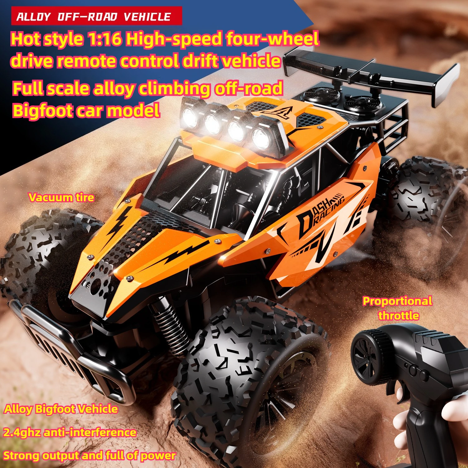 

Kawaii Toy Car Birthday Gift-1:16 High-speed 4WD Rc Truck,Alloy Climbing Off-road Rc Cars,Remote Control Car Model,Toys For Boys