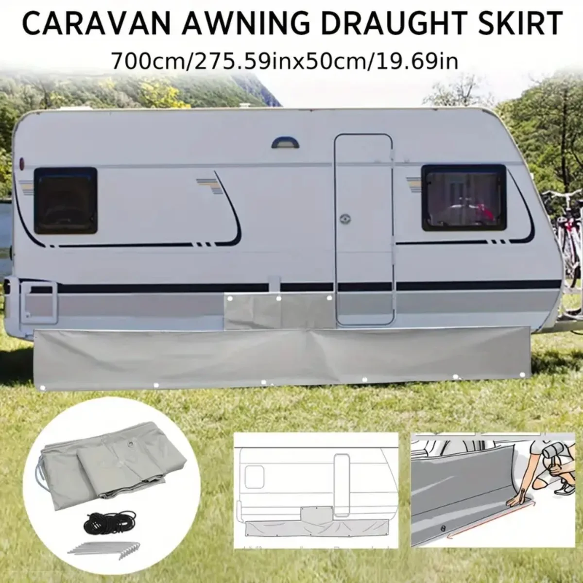Caravan Awning Draught Skirt 7m Length X 50cm Deep With Wheel Arch Covers & Suckers  Draft Campervan Dust Wind Rain Protection