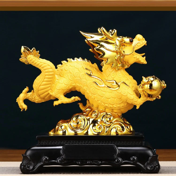 Chinese Style Zhaocai Fengszhui Golden Dragon Ornament Wealth Attract Lucky Dragon Mascot Desktop Decoration