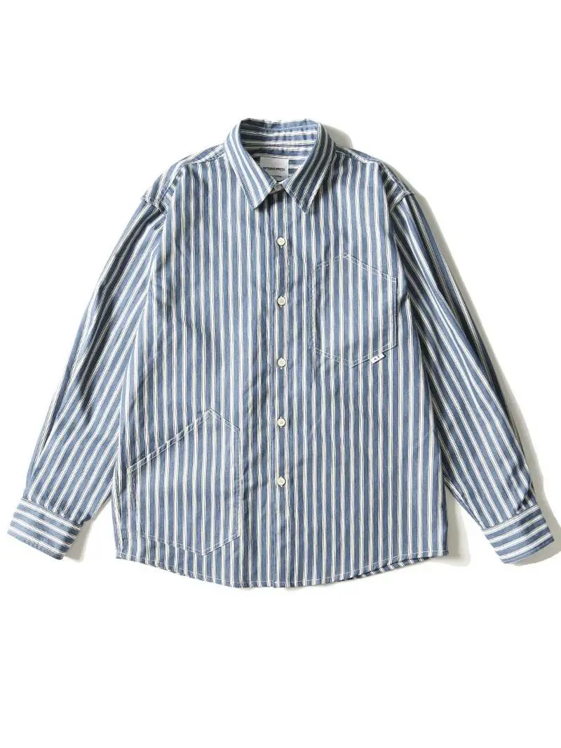 

Retro American Style Men's Casual Long Sleeve Striped Shirt Coat Pure Cotton Washed Loose Fit Autumn Fashion Urban Wear