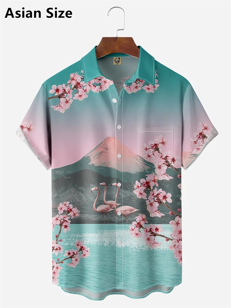 Estilo japonês flor de cerejeira padrão camisa masculina impressão 3d reteo havaiano praia camisa nova ao ar livre casual blusa de manga curta