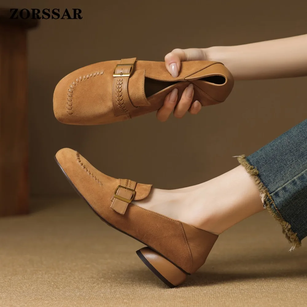 ربيع الخريف الرجعية الإناث المتسكعون 2026 نمط جديد الرومانية كعب مسطح مريح تنوعا الانزلاق على جلد الغزال النساء حذاء مسطح #6