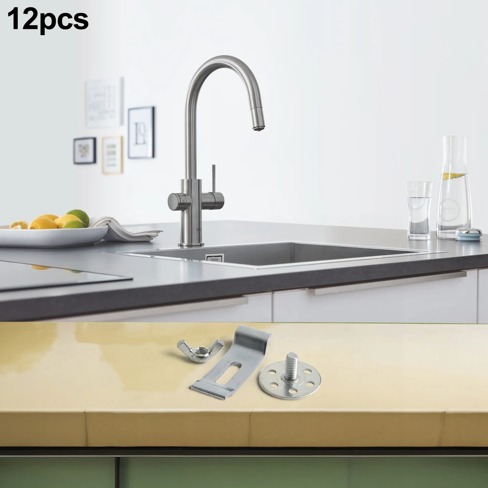 12 Pack Sink Clips Kit with Metal Brackets for Reliable Undermount For Bathroom and Kitchen Countertop Installation