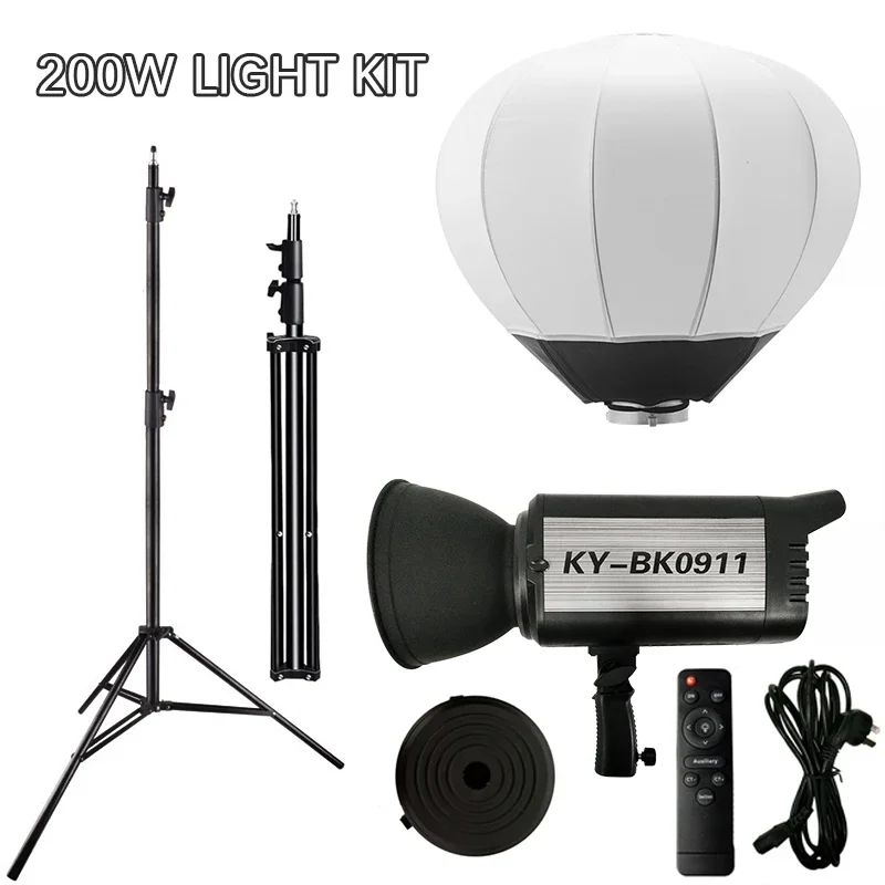 

200w Photography studio Lighting kit Remote Control LED Video Light with 2.8m tripod and 65cm ball softbox