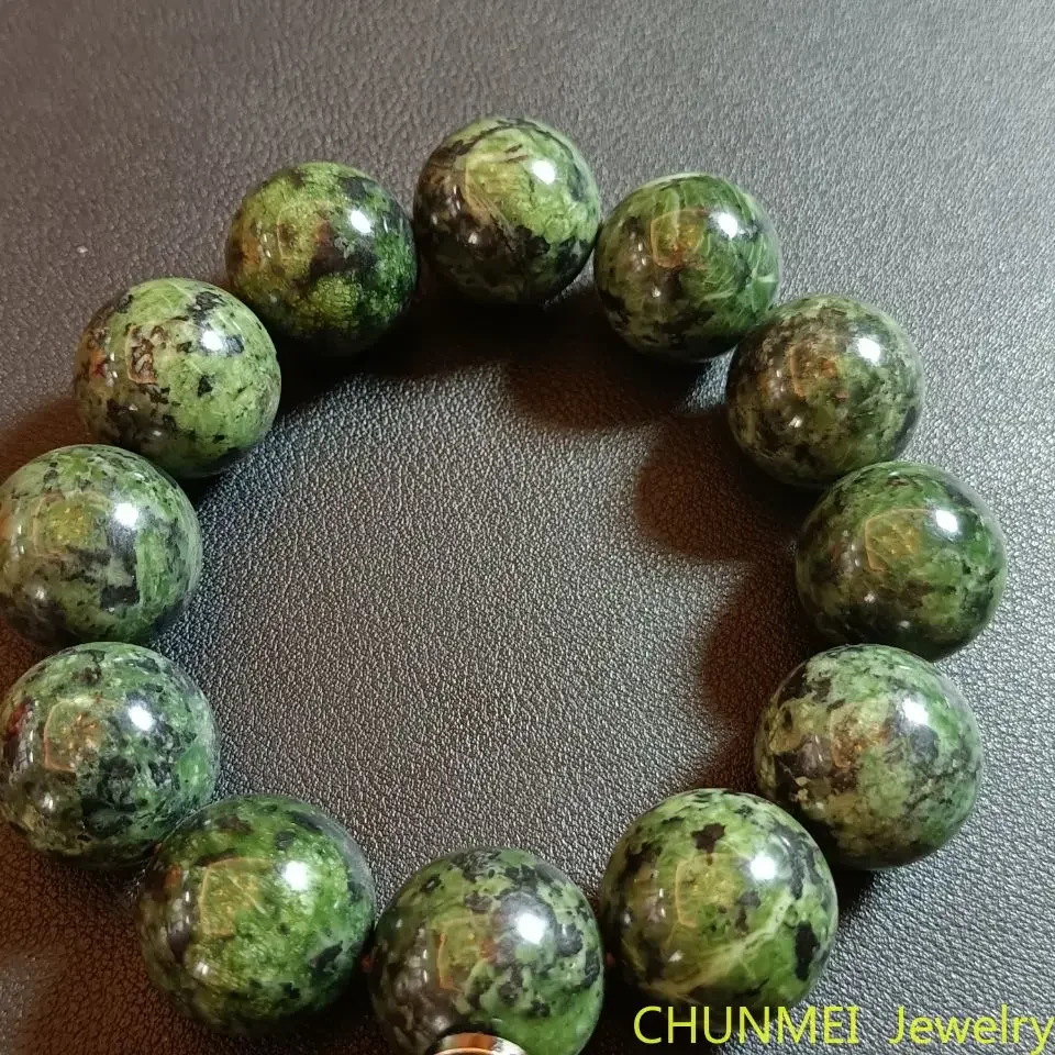 Natural Tibetan Medicine King Stone Bracelet Men's and Women's Tibetan Jade Serpentine Round Bead Single Circle Bracelet