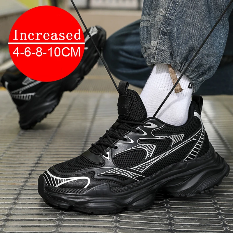 Men's Thick Sole Heightening Mesh Breathable Shoes Sports Running Casual Comfortable Running Shoes Lightweight Anti-Slip 37-44