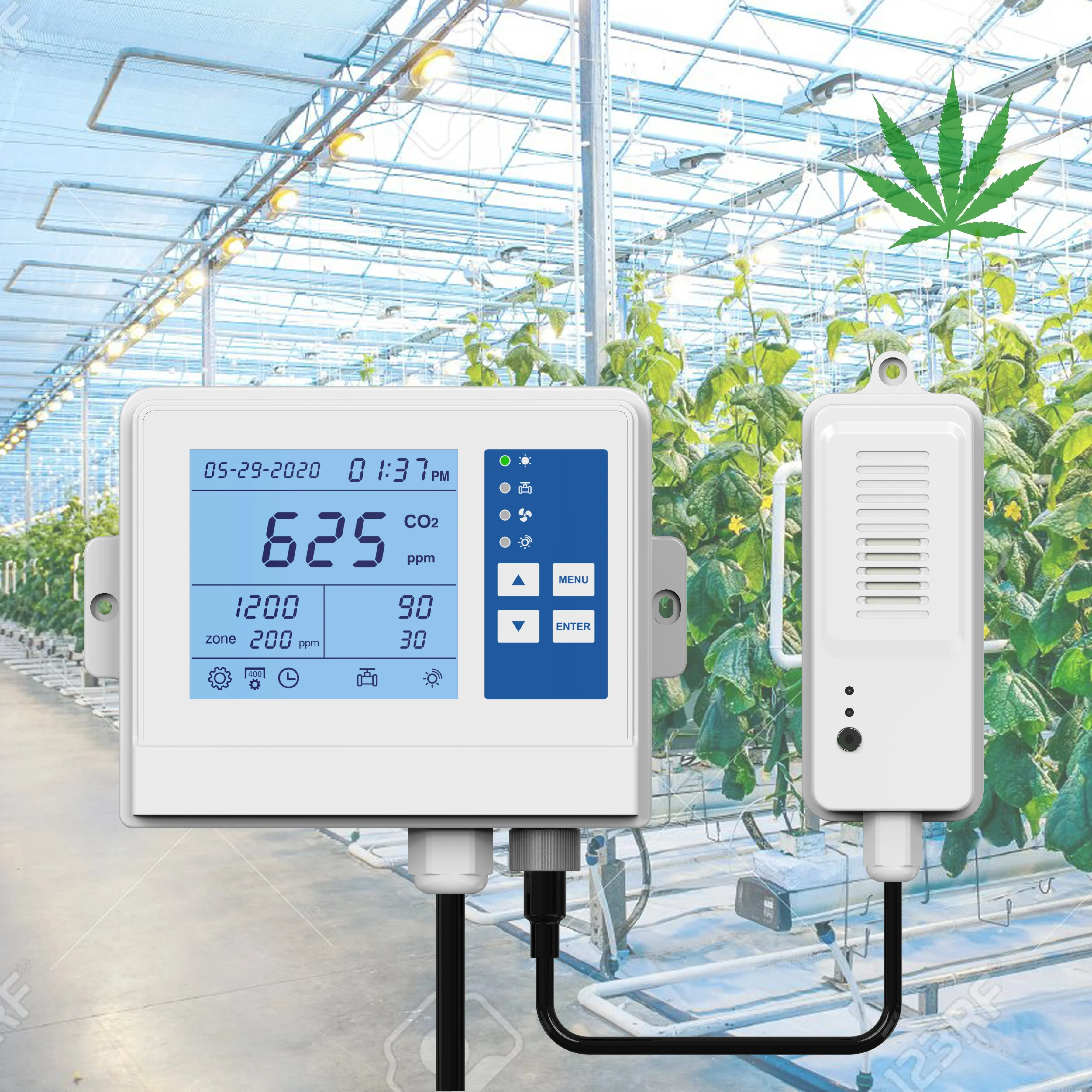 Smart CO2 controlador, controladores para sala de cultivo, CO2 monitor, abastecimento de gás, controla automaticamente